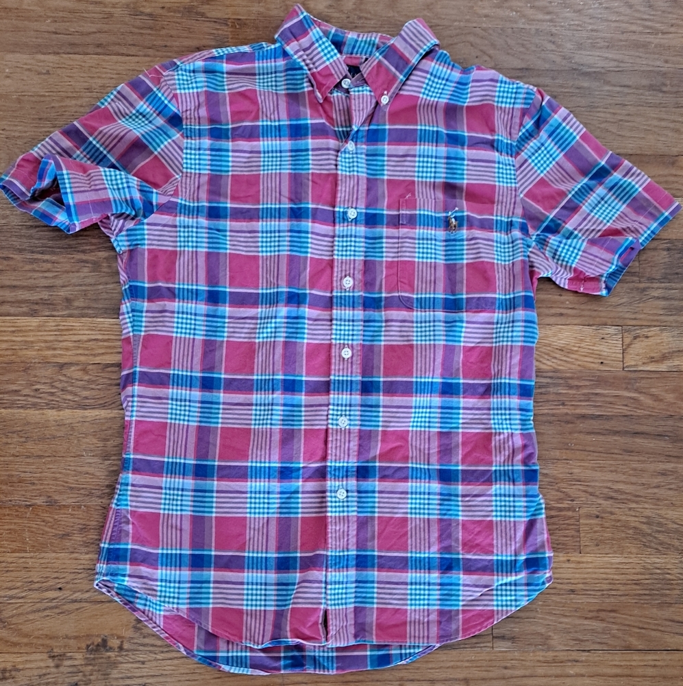 Polo Plaid Button Down Short Sleeve  (Slim Fit)